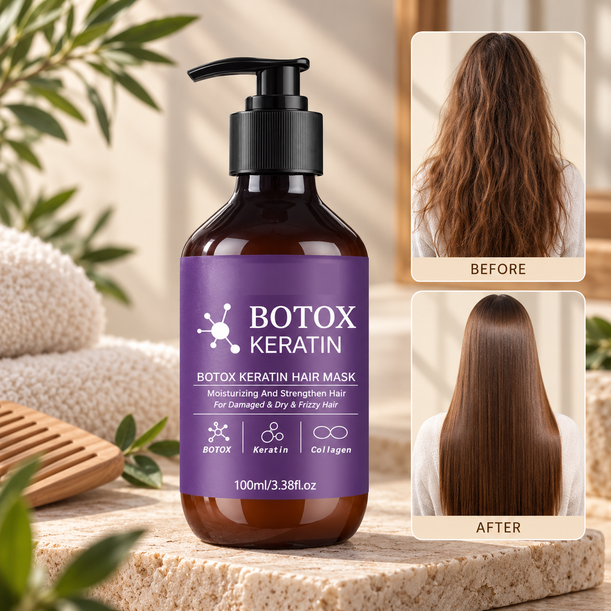 Traitement kératine botox réparateur Ambralya pour cheveux abîmés