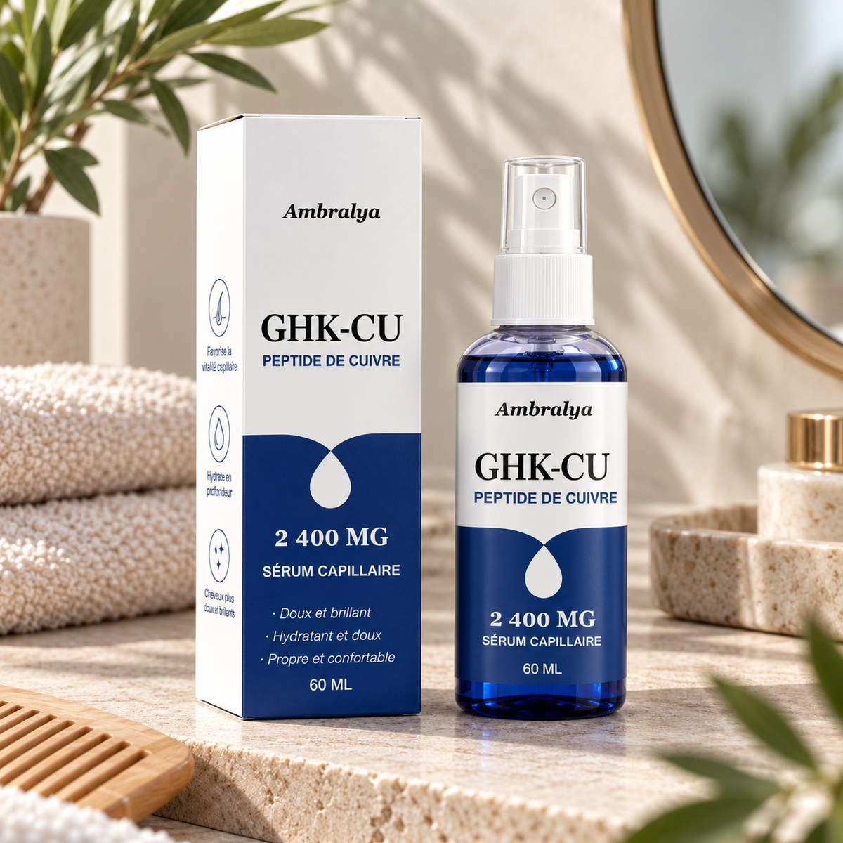 Sérum capillaire au peptide de cuivre Ambralya pour pointes sèches