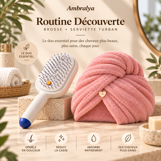 Coffret cadeau brosse à brume et serviette turban Ambralya