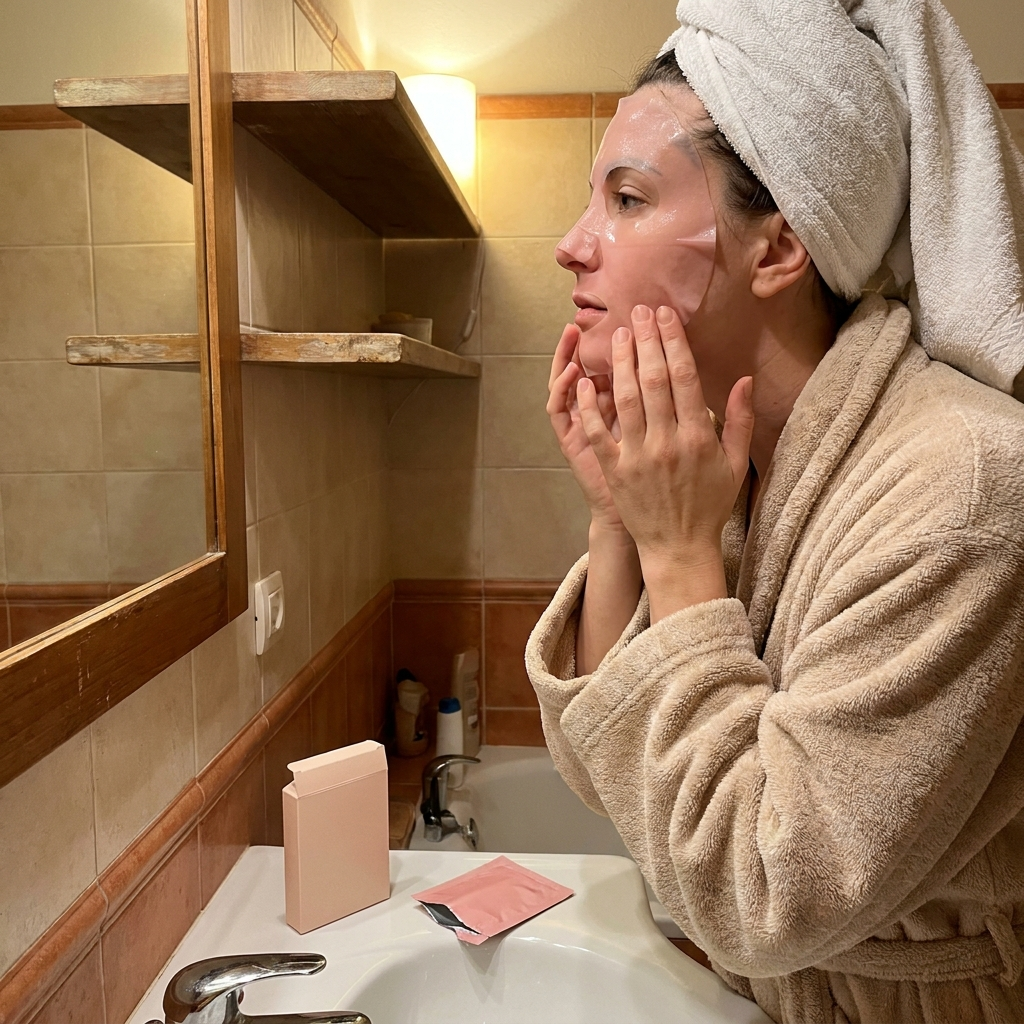 Application du masque gel rose PDRN