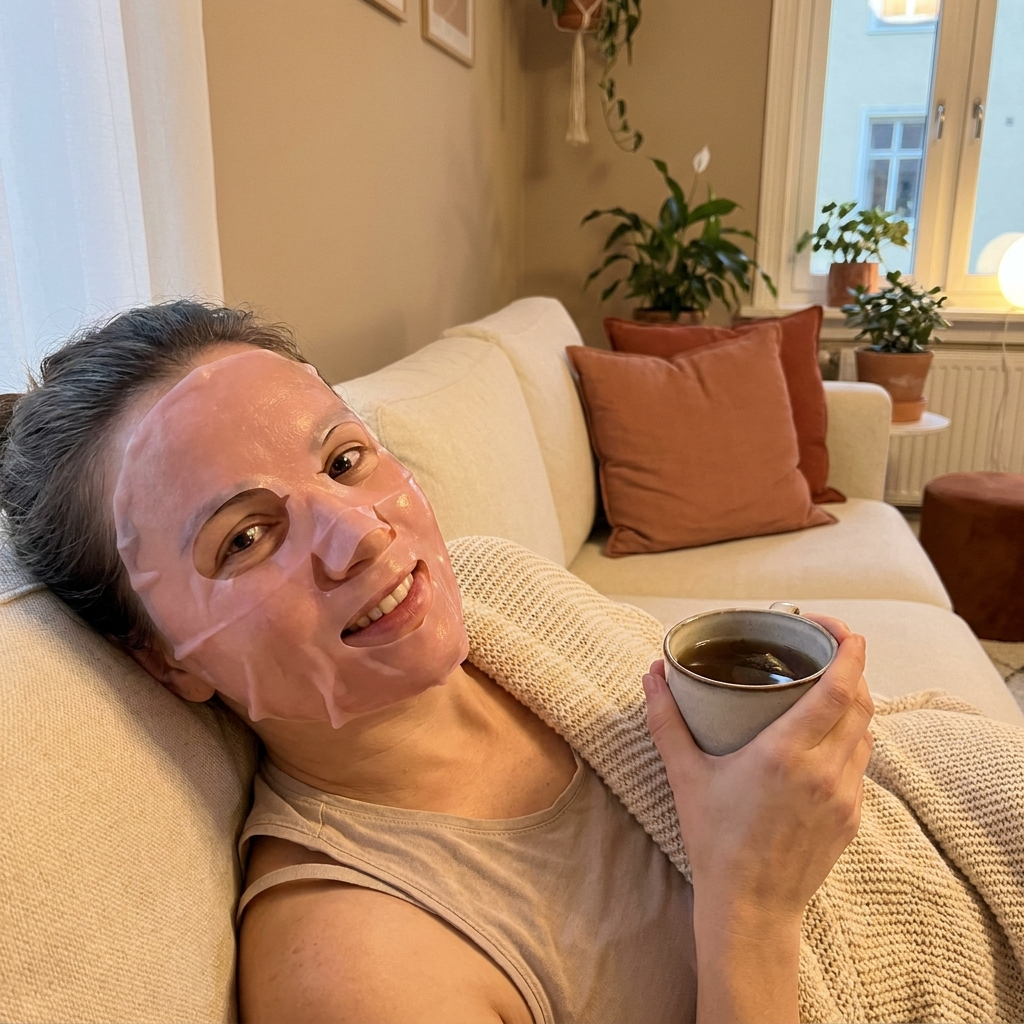 Soirée cocooning avec le masque gel rose PDRN