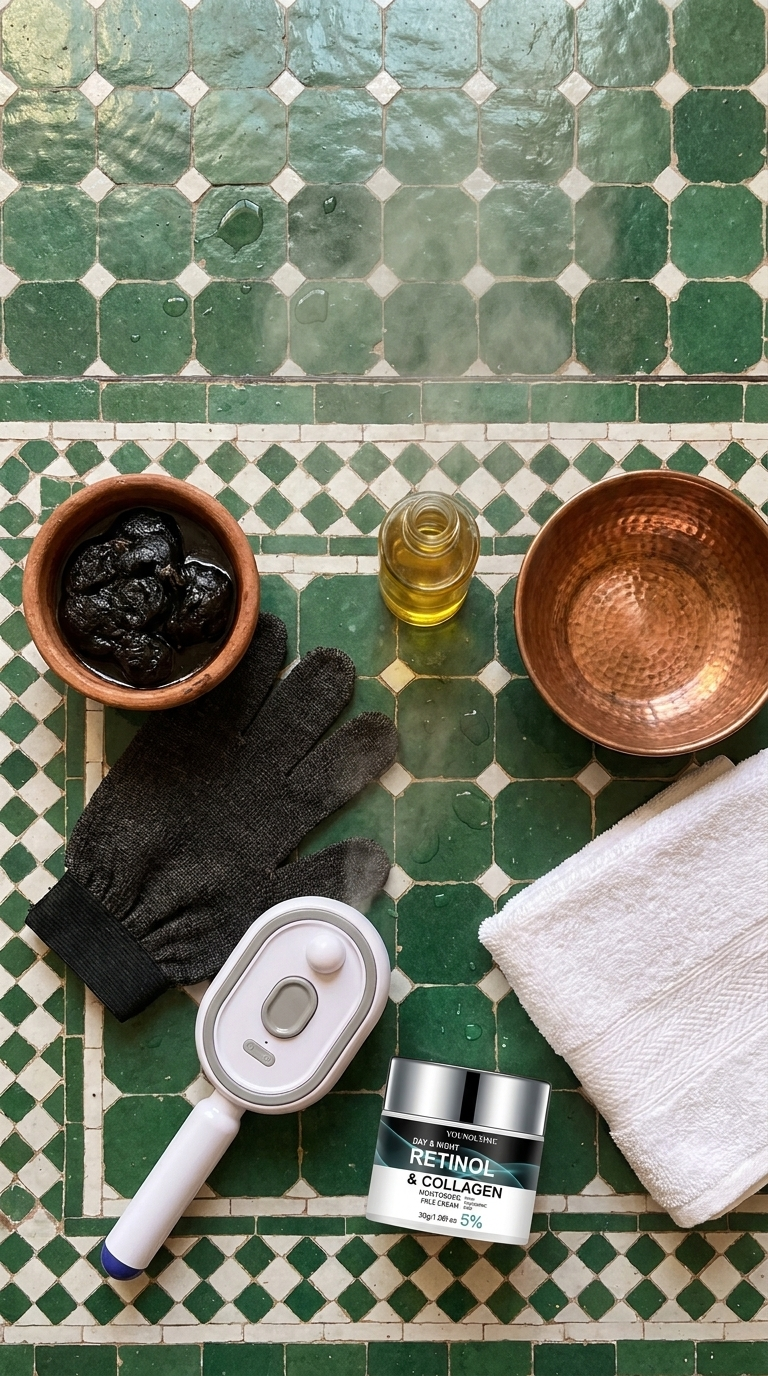 Routine hammam : brosse à brume et crème rétinol